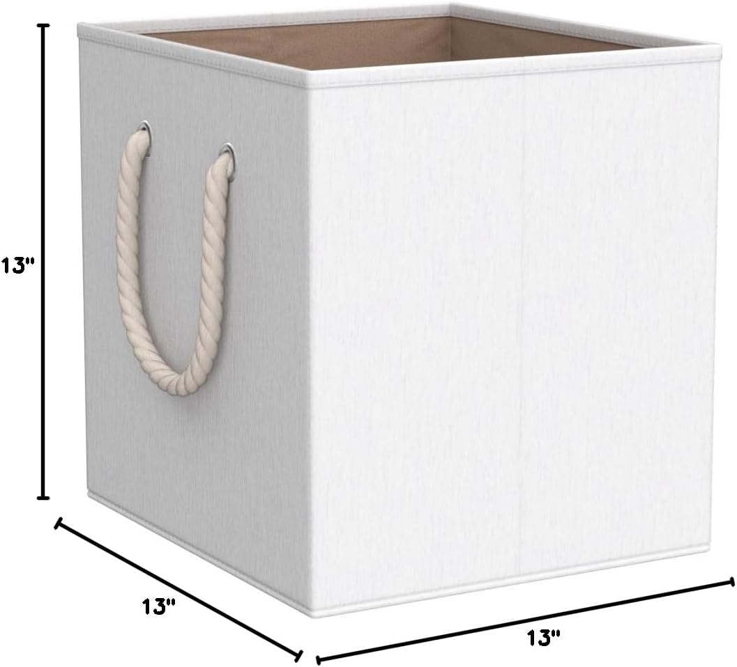 Robuy Set of 3 Beige Bamboo Fabric Cube Storage Bins with Cotton Rope Handle, Collapsible Resistant Basket Box Organizer for Shelves Size 13x13 x13 inch