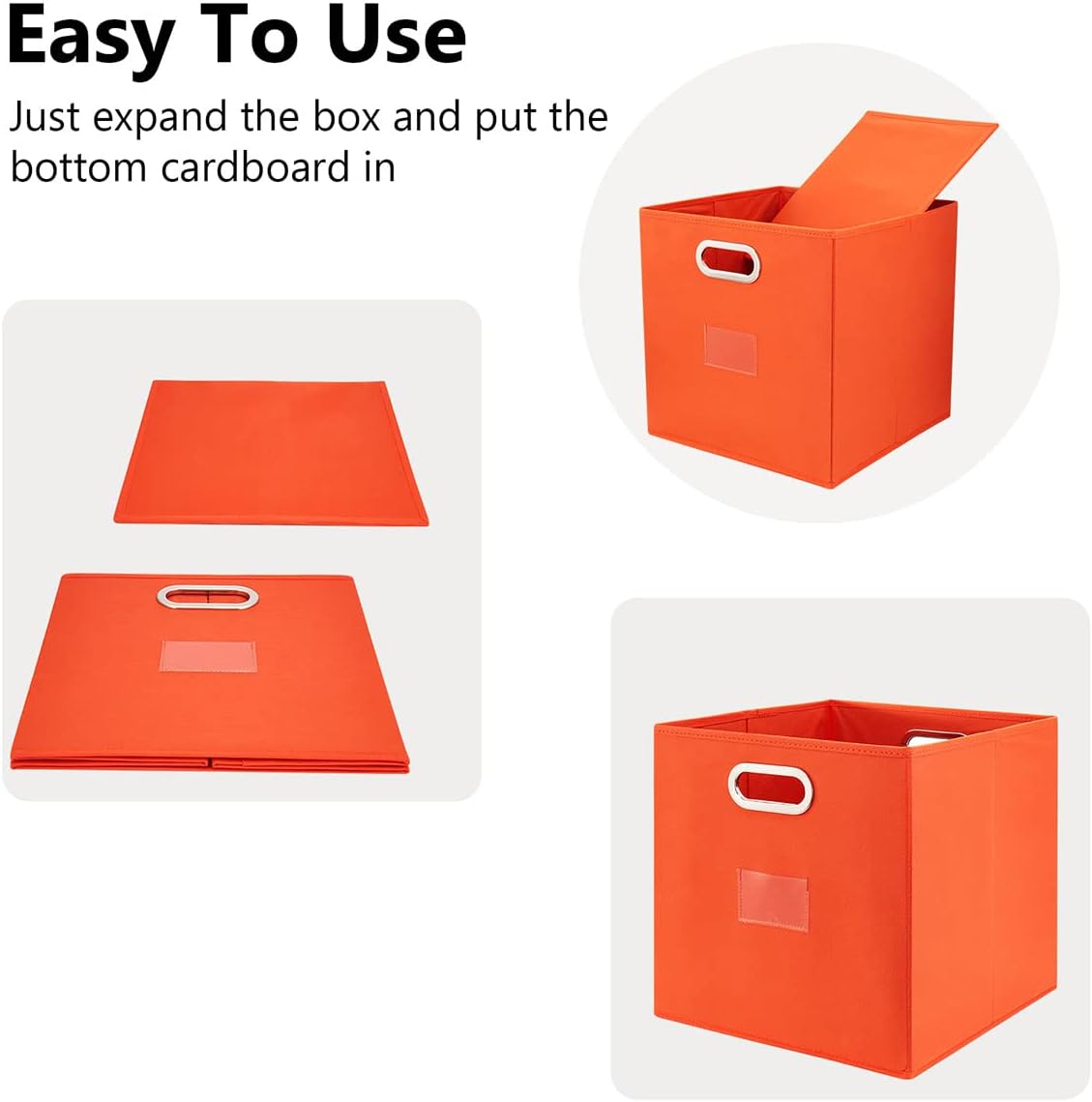 Robuy Foldable Cube Storage Bins Set of 4 Fabric Storage Boxes with Dual Metal Handles for Organizing Clothes, Toys, Towels 13x13x13 inch (13x13x13 inch, 4Pack Orange)