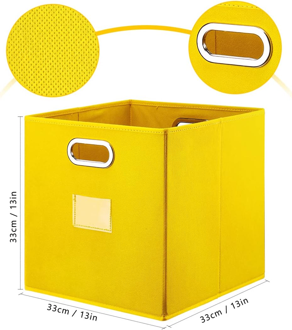 Robuy Cube Storage Bins,13 inch Storage Bin,4-Pack Yellow Storage Boxes with Dual Metal Handles for Organizing Shelves,Closet,Nursery,Home