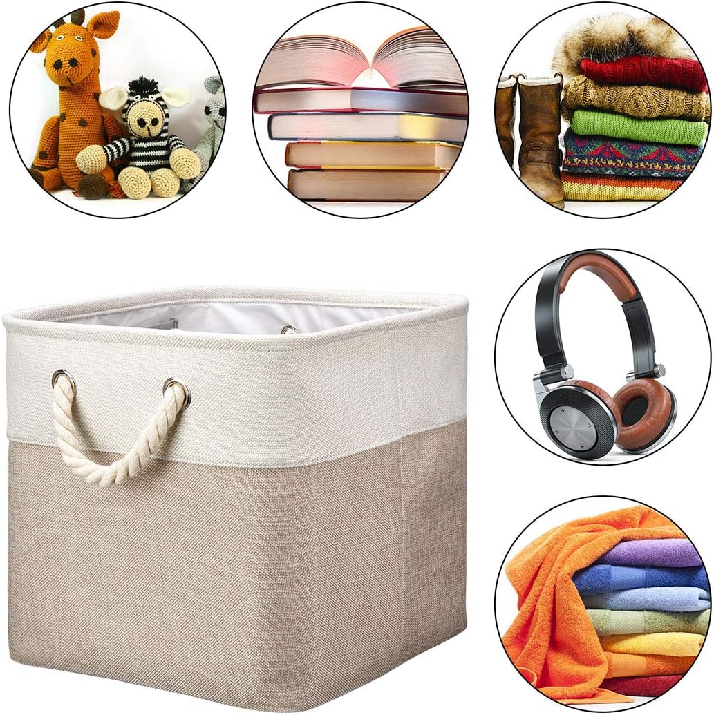 Robuy 3 Pack Storage Cube Bins Collapsible Sturdy cationic Fabric Storage Basket with Cotton Rope Handle For Organizing Shelf Nurery Home Colset 13x13x13 inch