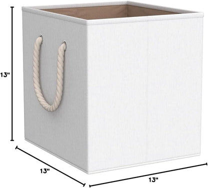 Robuy Set of 3 Beige Bamboo Fabric Cube Storage Bins with Cotton Rope Handle, Collapsible Resistant Basket Box Organizer for Shelves Size 13x13 x13 inch