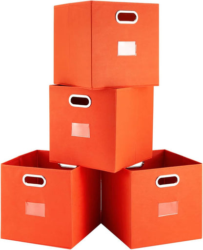 Robuy Foldable Cube Storage Bins Set of 4 Fabric Storage Boxes with Dual Metal Handles for Organizing Clothes, Toys, Towels 13x13x13 inch (13x13x13 inch, 4Pack Orange)