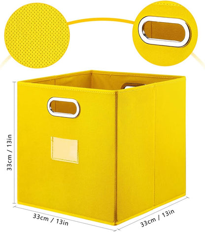 Robuy Cube Storage Bins,13 inch Storage Bin,4-Pack Yellow Storage Boxes with Dual Metal Handles for Organizing Shelves,Closet,Nursery,Home