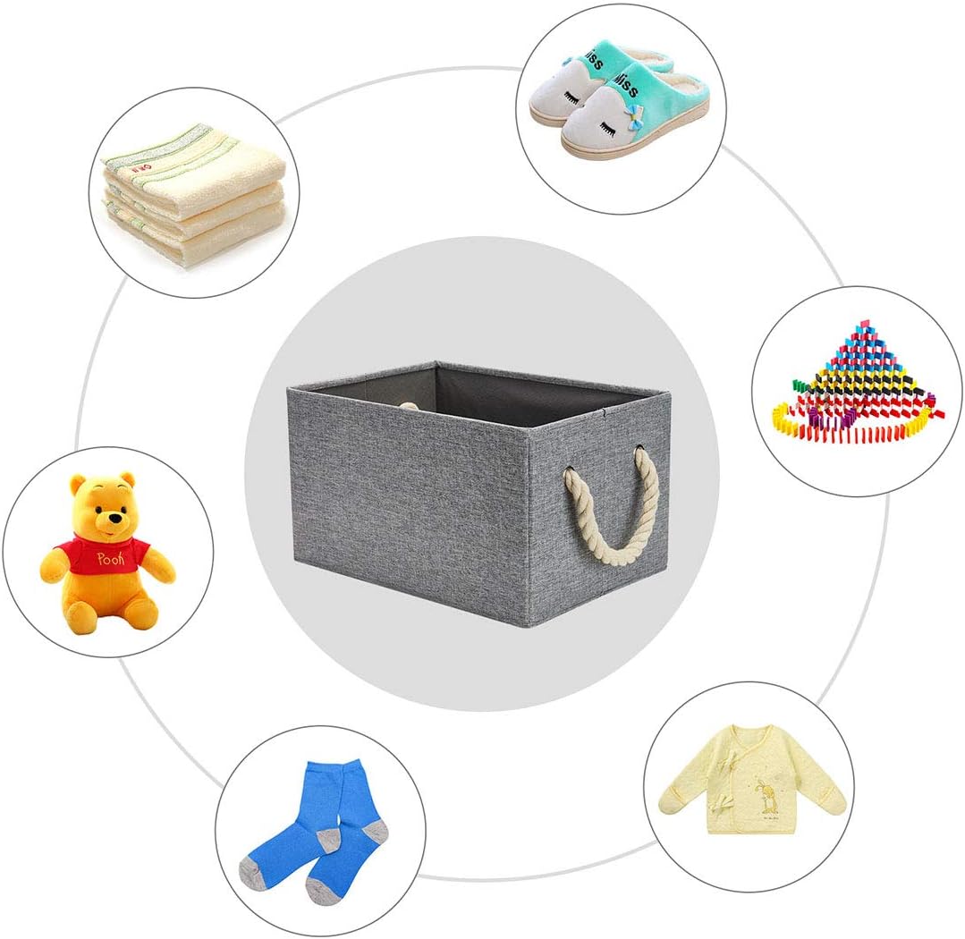 Robuy Storage Bin,Cloth Storage Boxes,3-Pack Collapsible Fabric Rectangular Closet Storage Baskets whith Cotton Rope Grey 14.4x10x 8.3 inch