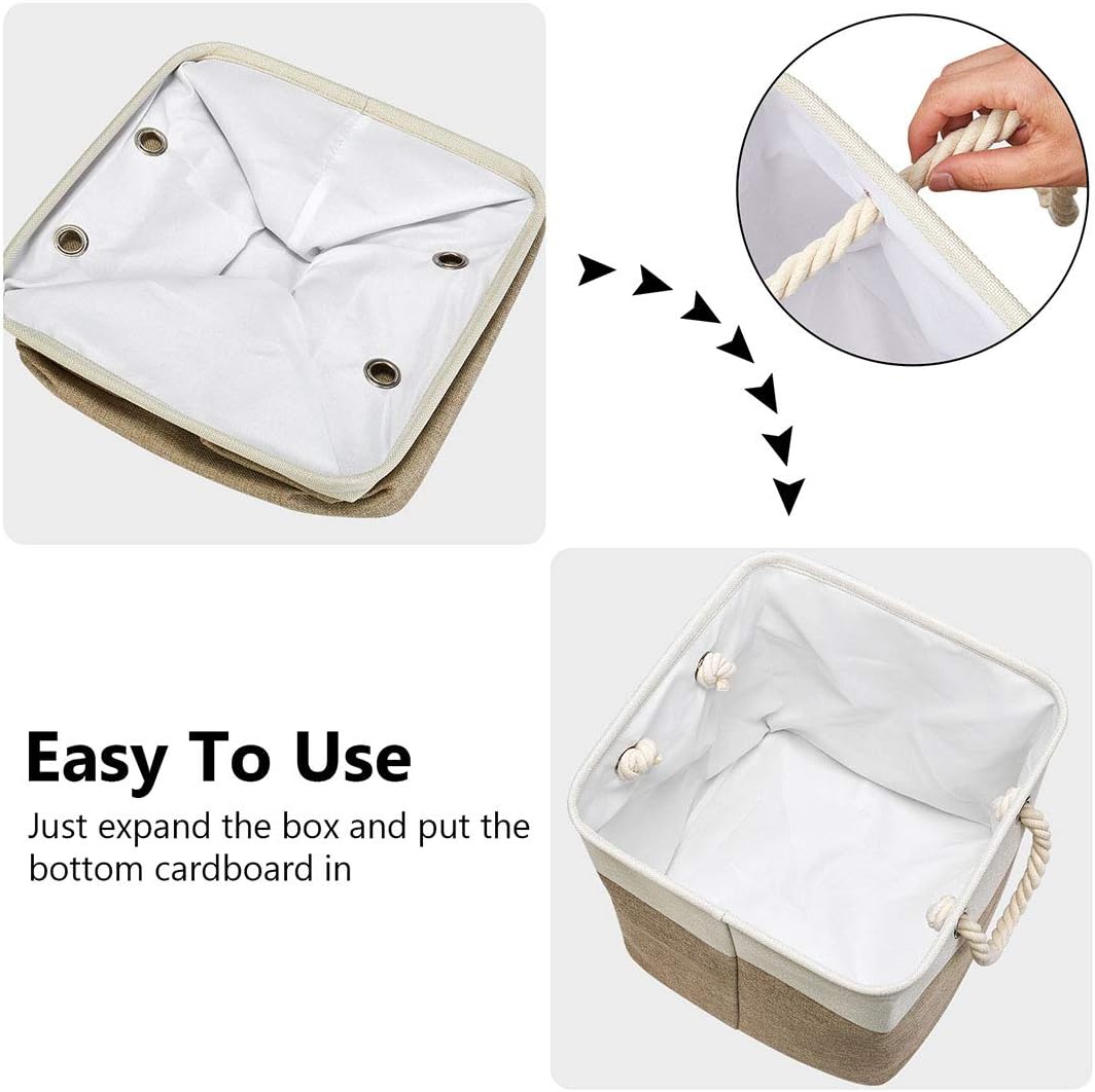 Robuy 3 Pack Storage Cube Bins Collapsible Sturdy cationic Fabric Storage Basket with Cotton Rope Handle For Organizing Shelf Nurery Home Colset 13x13x13 inch