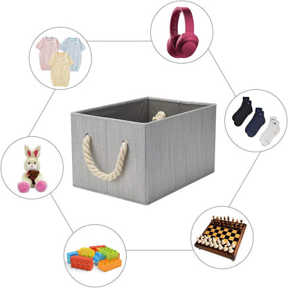 Robuy Fabric Storage Bins with Cotton Rope Handle Collapsible Stroage Basket for Home Office Nursery and More Grey Bamboo Fabric 3-Pack