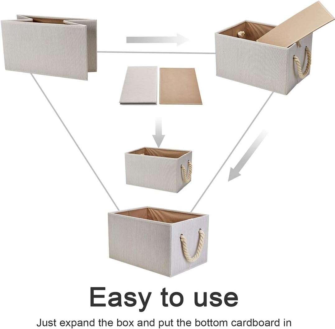 Robuy Storage Bin,Cloth Storage Boxes,3-Pack Collapsible Fabric Rectangular Closet Storage Baskets whith Cotton Rope Beige 14.4x10x 8.3 inch