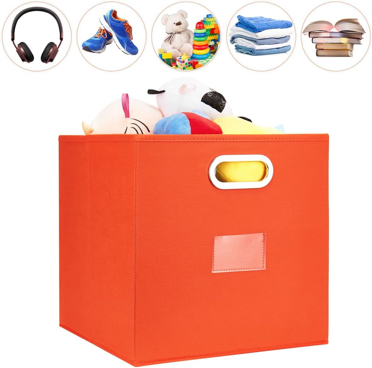 Robuy Foldable Cube Storage Bins Set of 4 Fabric Storage Boxes with Dual Metal Handles for Organizing Clothes, Toys, Towels 13x13x13 inch (13x13x13 inch, 4Pack Orange)