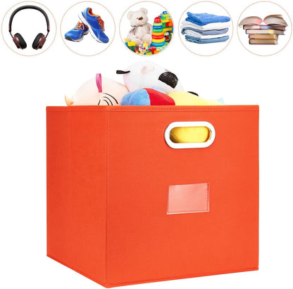Robuy Foldable Cube Storage Bins Set of 4 Fabric Storage Boxes with Dual Metal Handles for Organizing Clothes, Toys, Towels 13x13x13 inch (13x13x13 inch, 4Pack Orange)