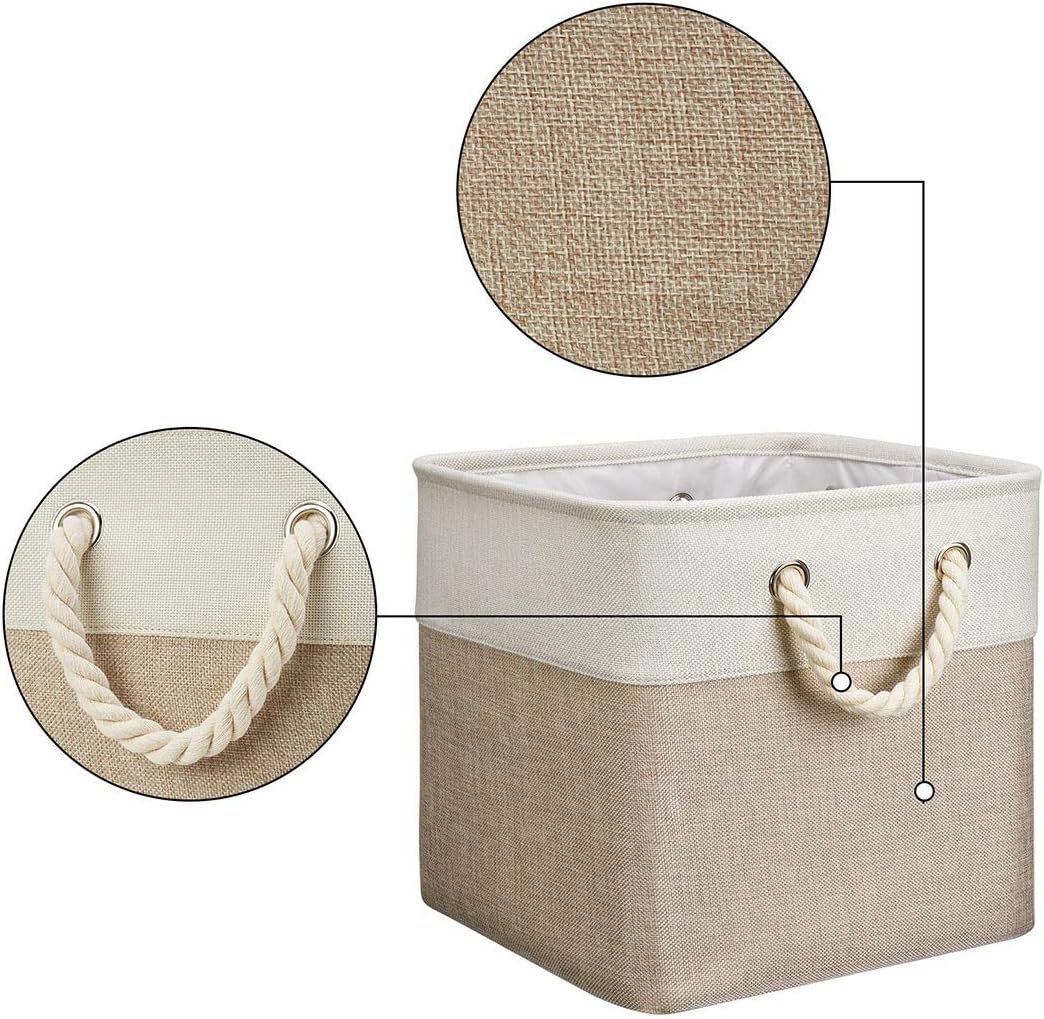 Robuy 3 Pack Storage Cube Bins Collapsible Sturdy cationic Fabric Storage Basket with Cotton Rope Handle For Organizing Shelf Nurery Home Colset 13x13x13 inch