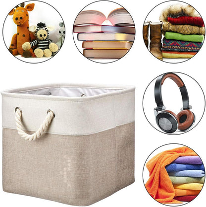 Robuy 3 Pack Storage Cube Bins Collapsible Sturdy cationic Fabric Storage Basket with Cotton Rope Handle For Organizing Shelf Nurery Home Colset 13x13x13 inch